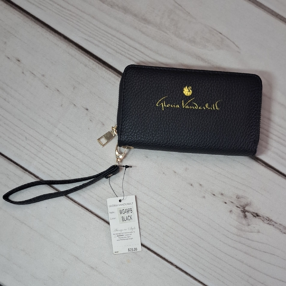Gloria Vanderbilt Black Wristlet with Gold Accents